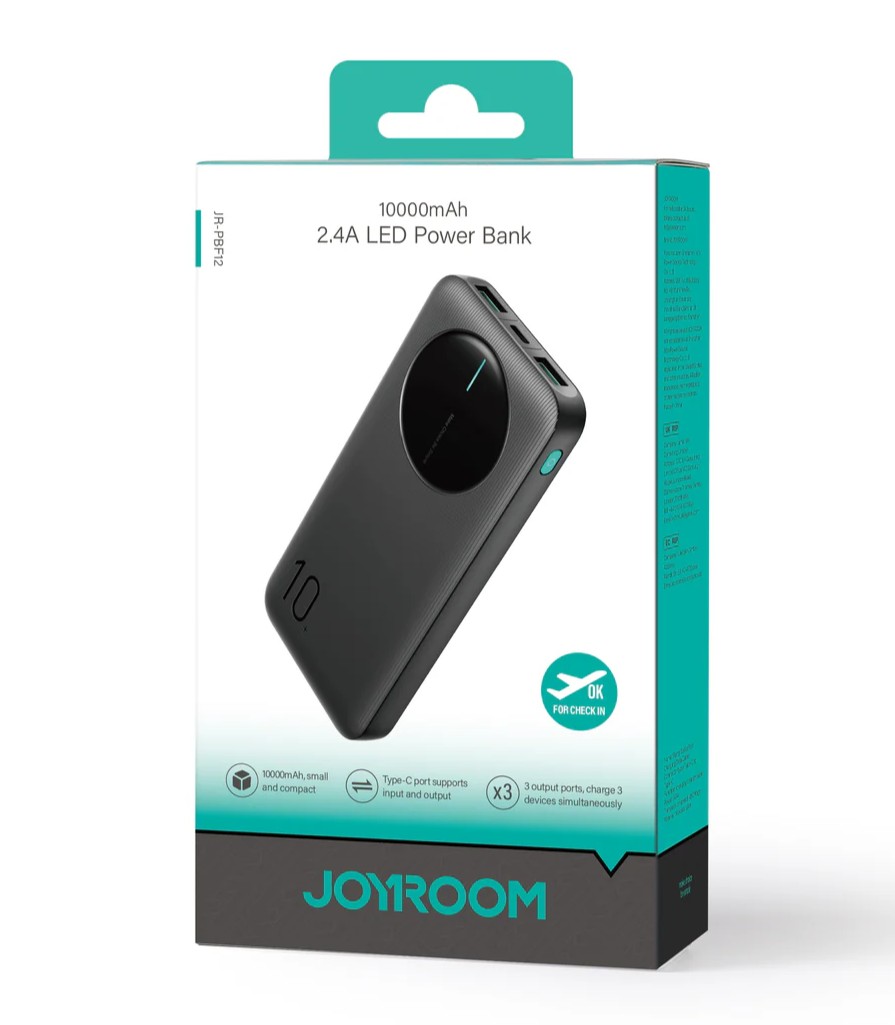 Joyroom jr pbf12 2.4a led power bank 22.5w 10000mah 1
